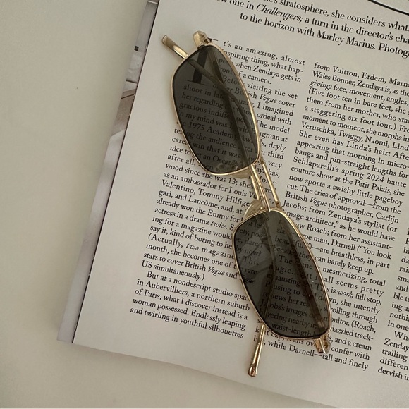 Vintage Skinny Rectangle Sunglasses in Gold - Picture 1 of 7